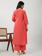 Janasya Angrakha Muslin Peach Solid V-Neck Kurta & Bottom | Grocsy