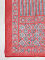 Janasya Straight Cambric Red Ethnic Motifs V-Neck Set | Grocsy