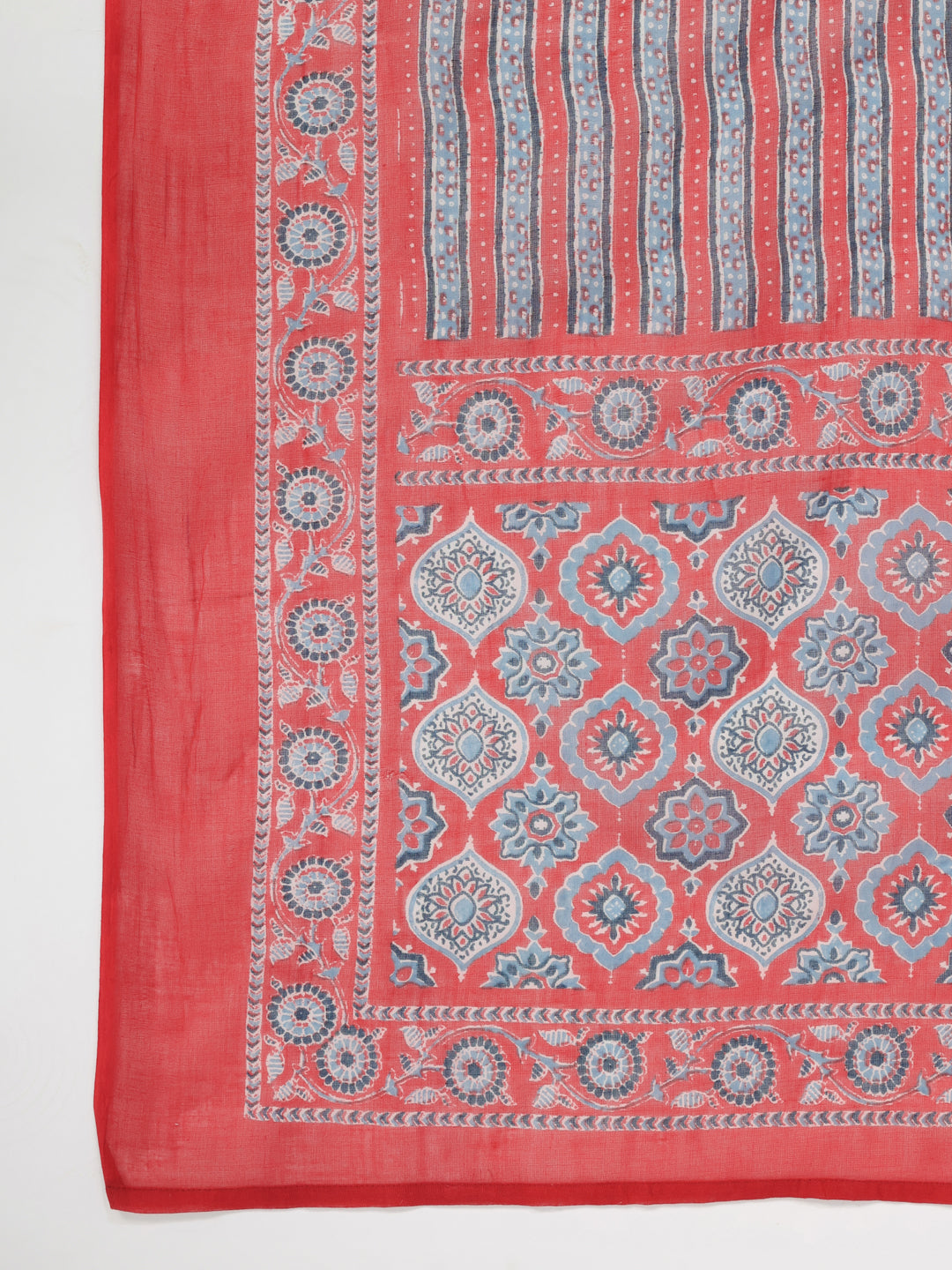 Janasya Straight Cambric Red Ethnic Motifs V-Neck Set | Grocsy