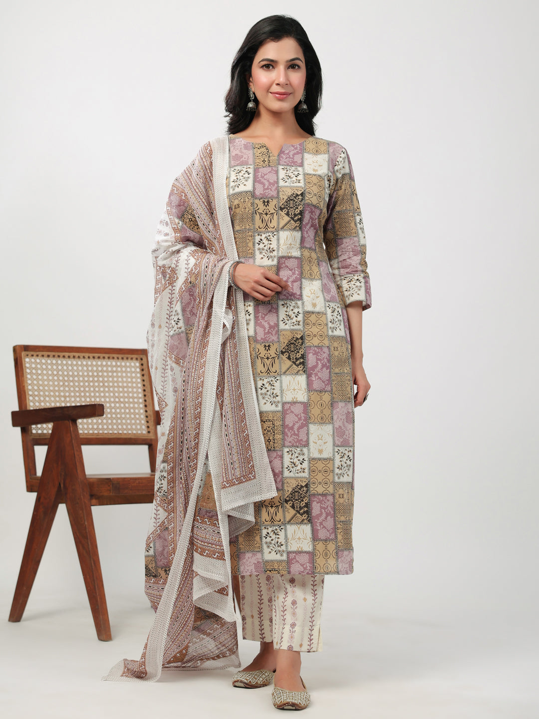 Janasya Regular Cambric Multicolour mix match Notch Neck Set | Grocsy