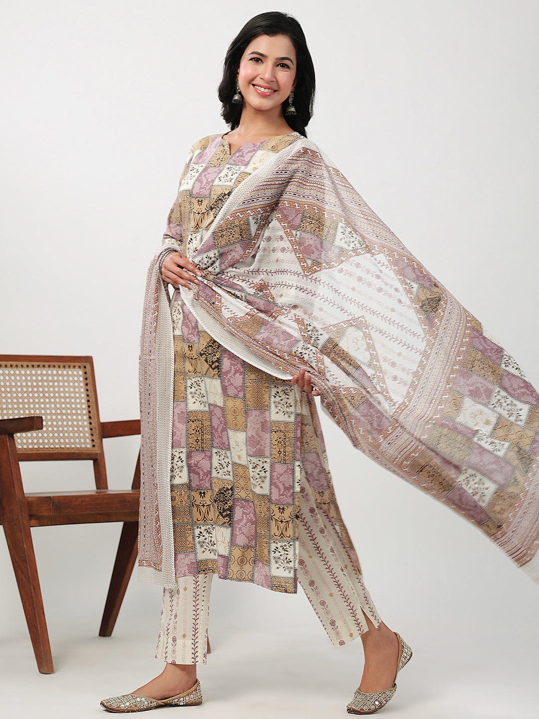 Janasya Regular Cambric Multicolour mix match Notch Neck Set | Grocsy