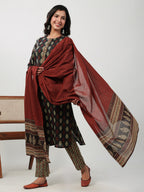 Janasya Black Cambric Ethnic Motifs Set | Grocsy