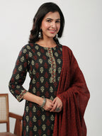 Janasya Black Cambric Ethnic Motifs Set | Grocsy