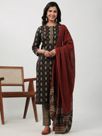 Janasya Black Cambric Ethnic Motifs Set | Grocsy