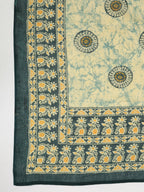 Janasya Straight Cambric Green Ethnic Motifs V-Neck Set | Grocsy