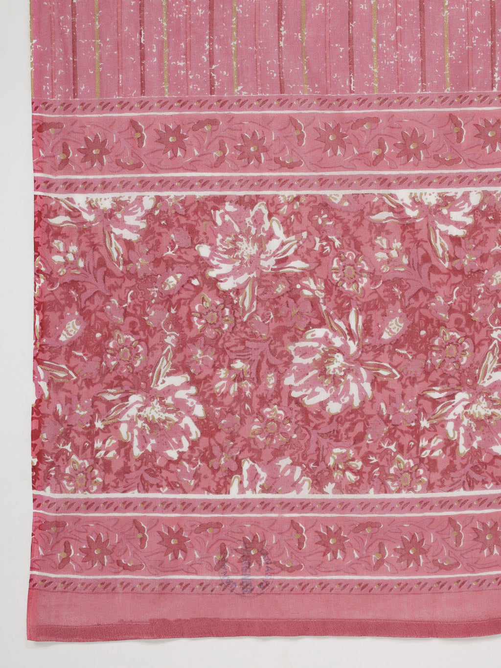 Janasya Straight Cambric Pink Floral V-Neck Set | Grocsy