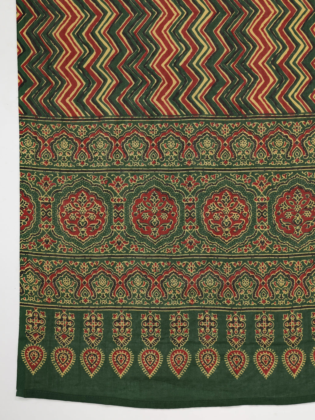 Janasya Straight Cambric Green Ethnic Motifs Notch Neck Set | Grocsy