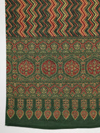 Janasya Straight Cambric Green Ethnic Motifs Notch Neck Set | Grocsy