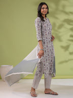 Janasya Regular Cambric White Floral Notch Neck Set | Grocsy