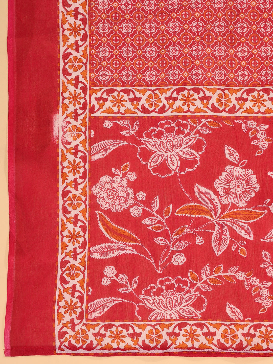 Janasya Straight Cambric Pink Floral Round Neck Set | Grocsy