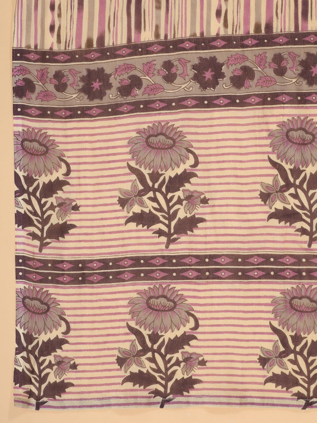 Janasya Regular Cotton Cream Floral Notch Neck Kurta,Bottom & Dupatta | Grocsy