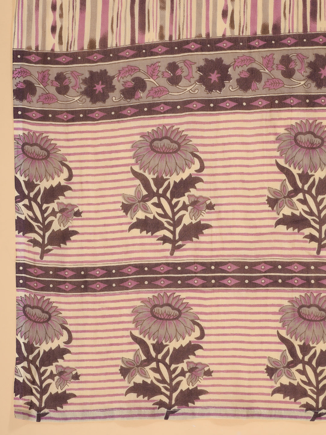 Janasya Regular Cotton Cream Floral Notch Neck Kurta,Bottom & Dupatta | Grocsy