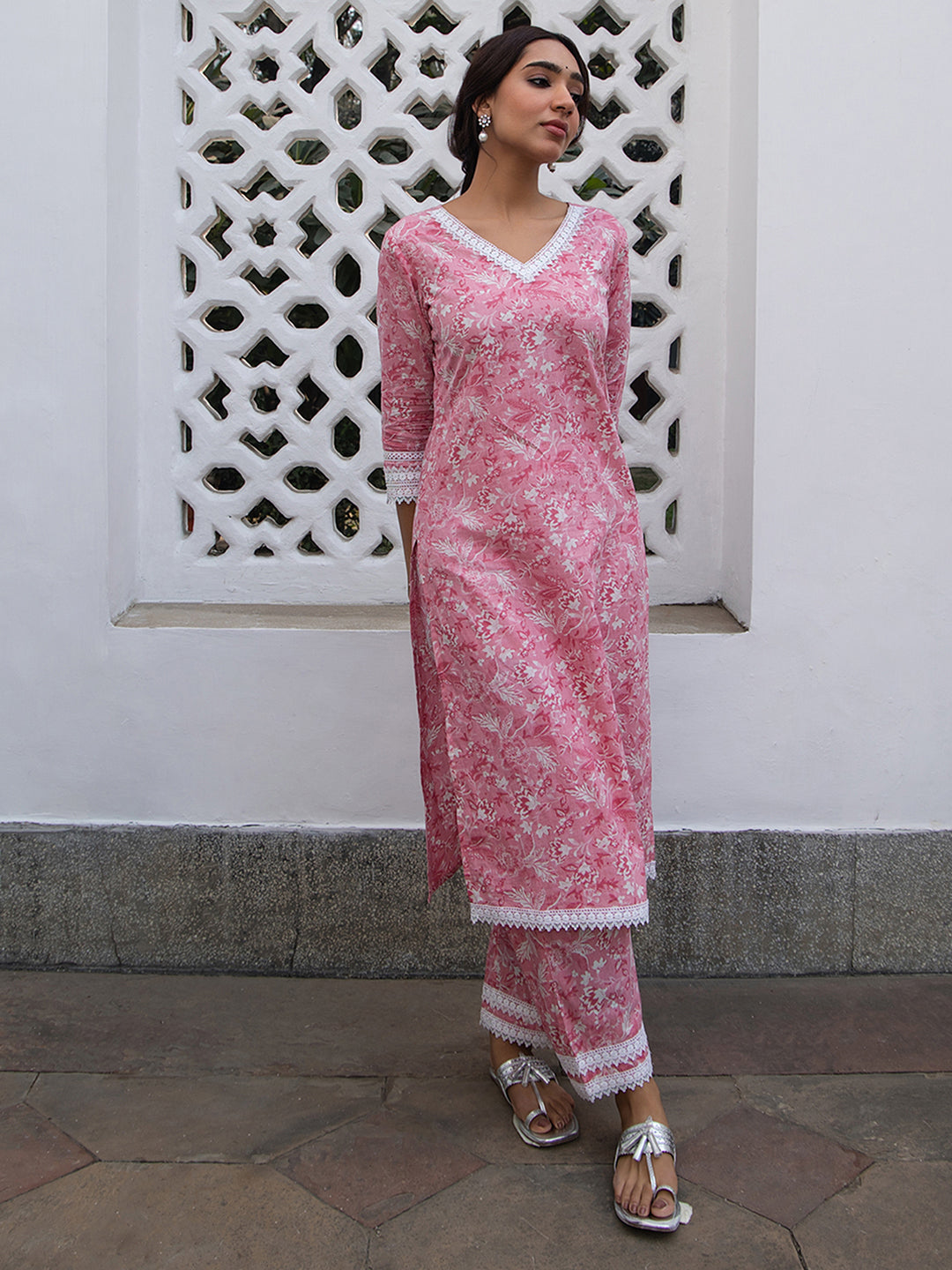 Janasya Light Cotton Floral Regular Kurta Set | Grocsy