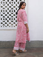 Janasya Pink Cambric Floral Kurta Set | Grocsy