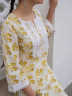 Janasya Straight Cambric Off White Floral Notch Neck Kurta & Bottom | Grocsy