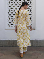 Janasya Straight Cambric Off White Floral Notch Neck Kurta & Bottom | Grocsy