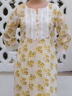 Janasya Straight Cambric Off White Floral Notch Neck Kurta & Bottom | Grocsy