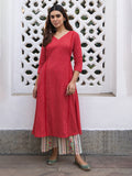 Janasya Dark Cotton Ethnic Motifs A-Line Kurta Set | Grocsy