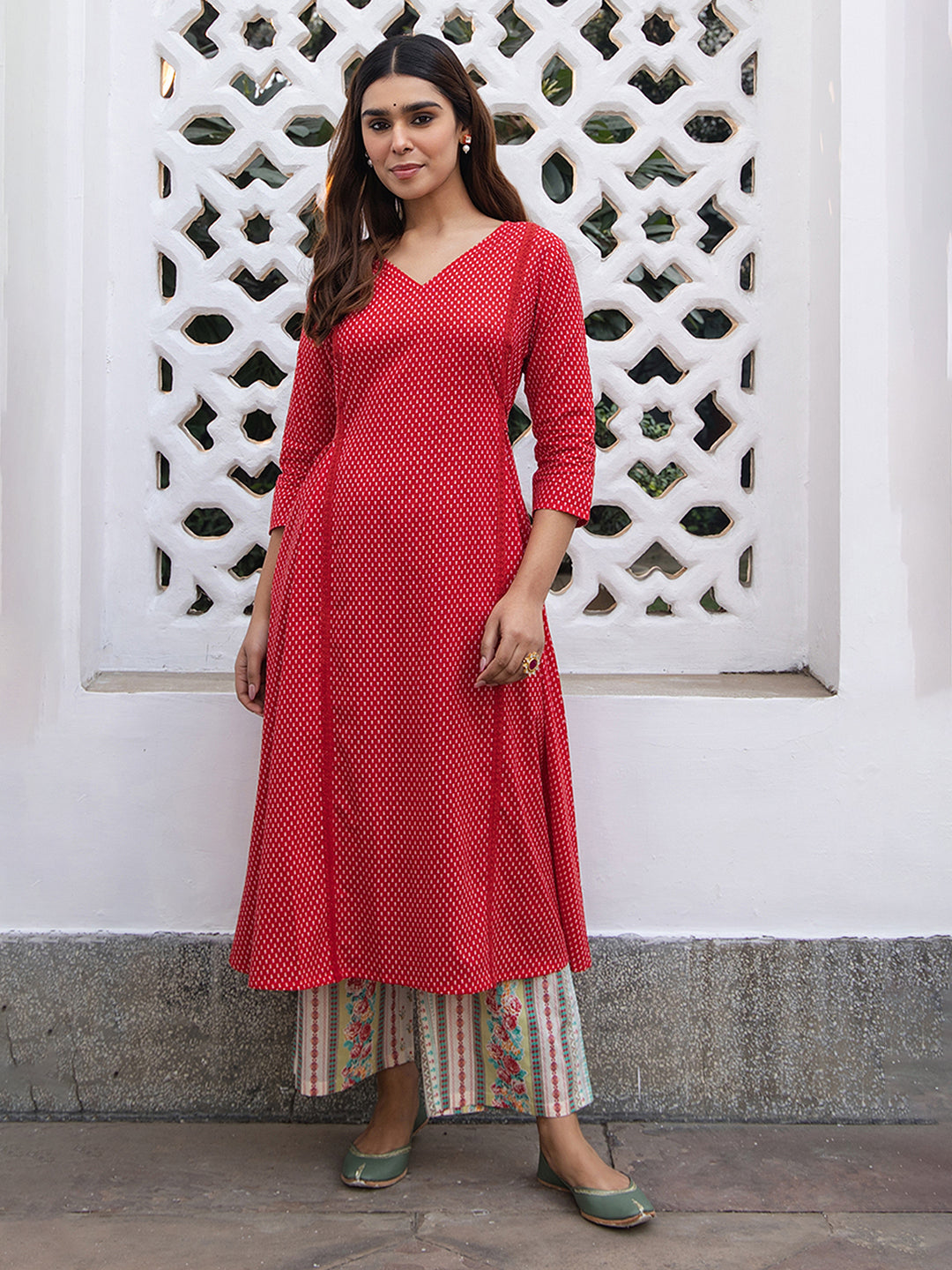 Janasya Dark Cotton Ethnic Motifs A-Line Kurta Set | Grocsy