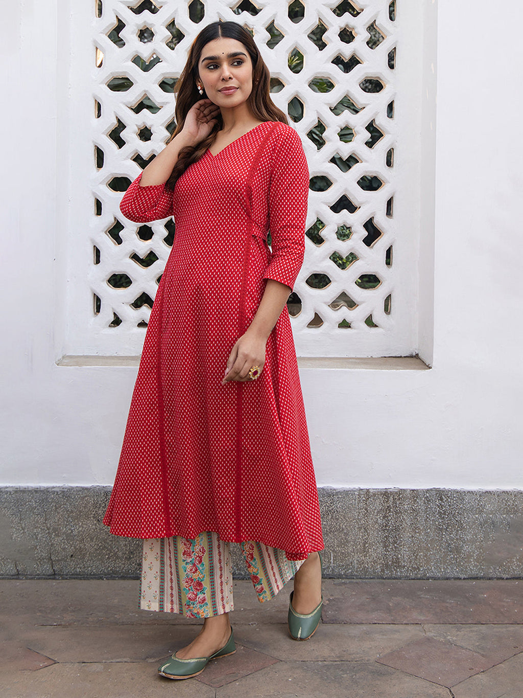 Janasya Dark Cotton Ethnic Motifs A-Line Kurta Set | Grocsy
