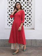 Janasya Dark Cotton Ethnic Motifs A-Line Kurta Set | Grocsy