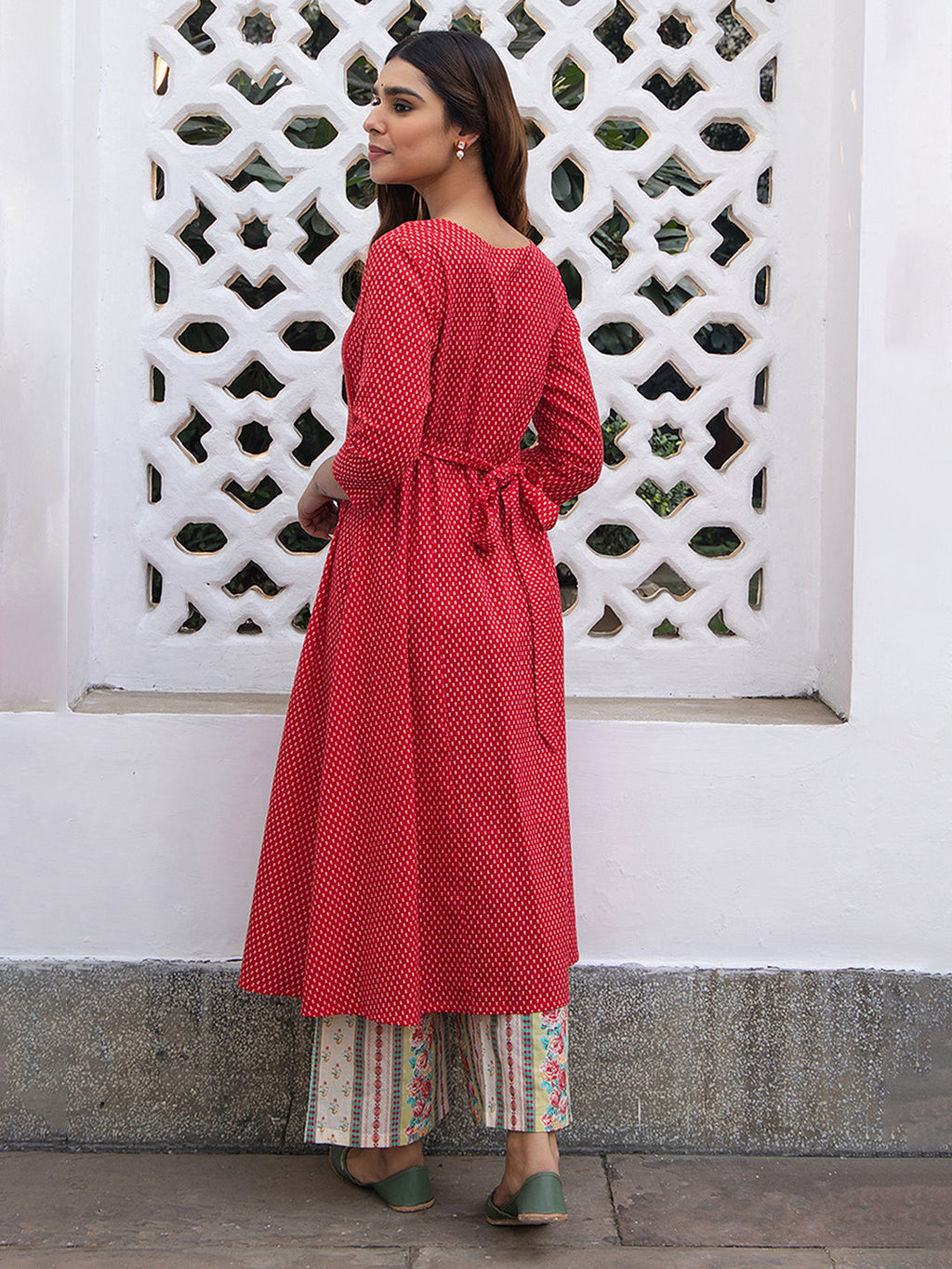 Janasya Dark Cotton Ethnic Motifs A-Line Kurta Set | Grocsy