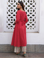 Janasya Dark Cotton Ethnic Motifs A-Line Kurta Set | Grocsy