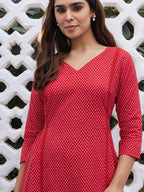 Janasya Dark Cotton Ethnic Motifs A-Line Kurta Set | Grocsy