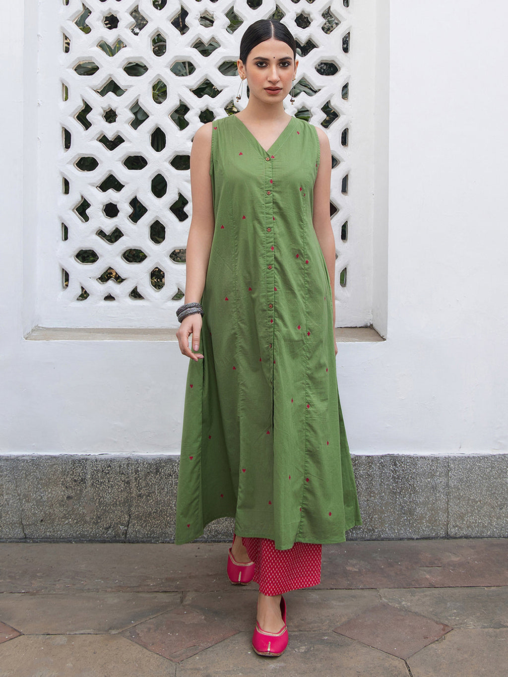 Janasya Light Cotton Solid A-Line Kurta Set | Grocsy