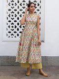 Janasya Light Green Cambric Ethnic Motifs Kurta & Bottom | Grocsy