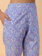 Janasya Ice Blue Cambric Floral Kurta Set | Grocsy
