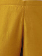 Janasya Regular Chinnon Mustard Ethnic Motifs V-Neck Kurta,Bottom & Dupatta | Grocsy