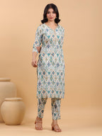 Janasya Light Cotton Ikkat Straight Kurta Set | Grocsy