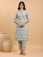 Janasya Light Cotton Ikkat Straight Kurta Set | Grocsy