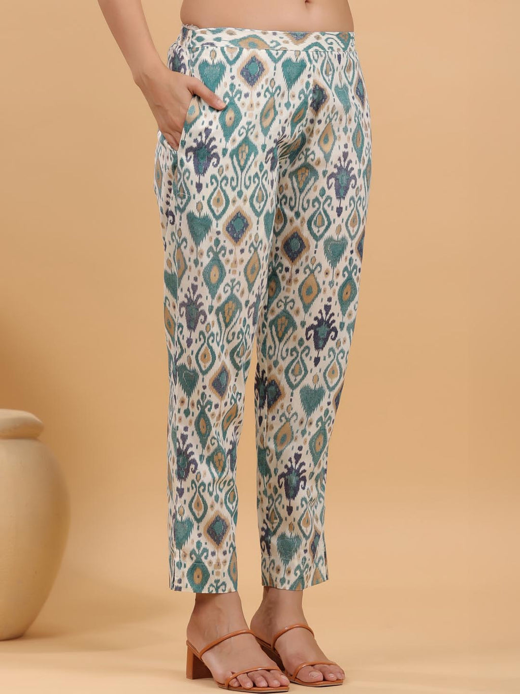 Janasya Light Cotton Ikkat Straight Kurta Set | Grocsy