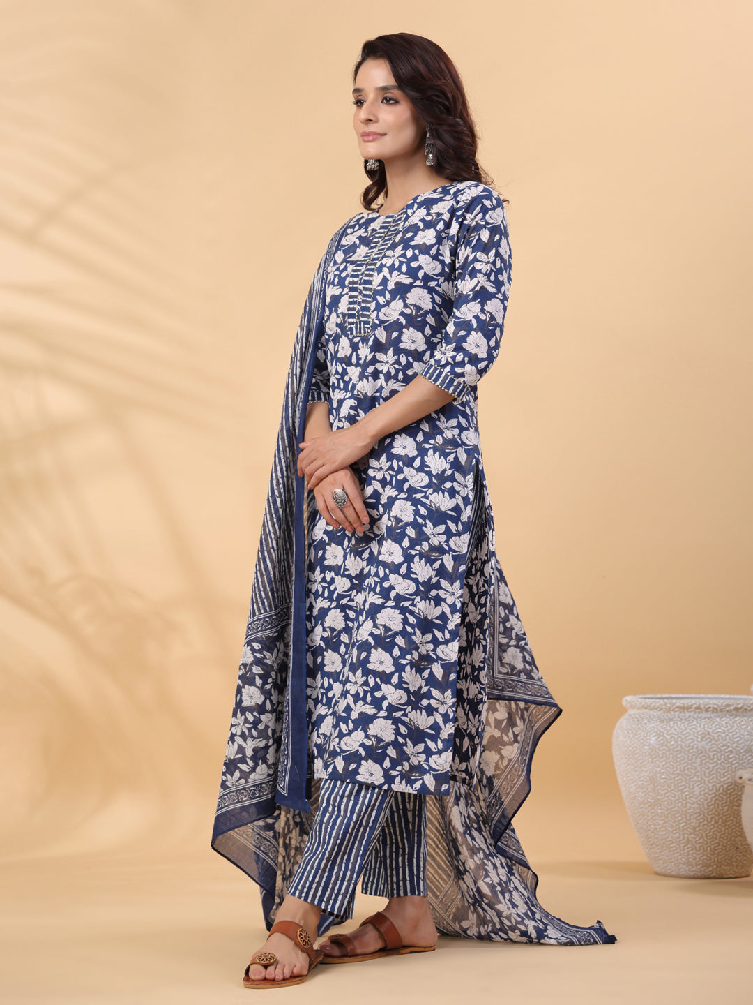 Janasya Blue Cambric Floral Set | Grocsy