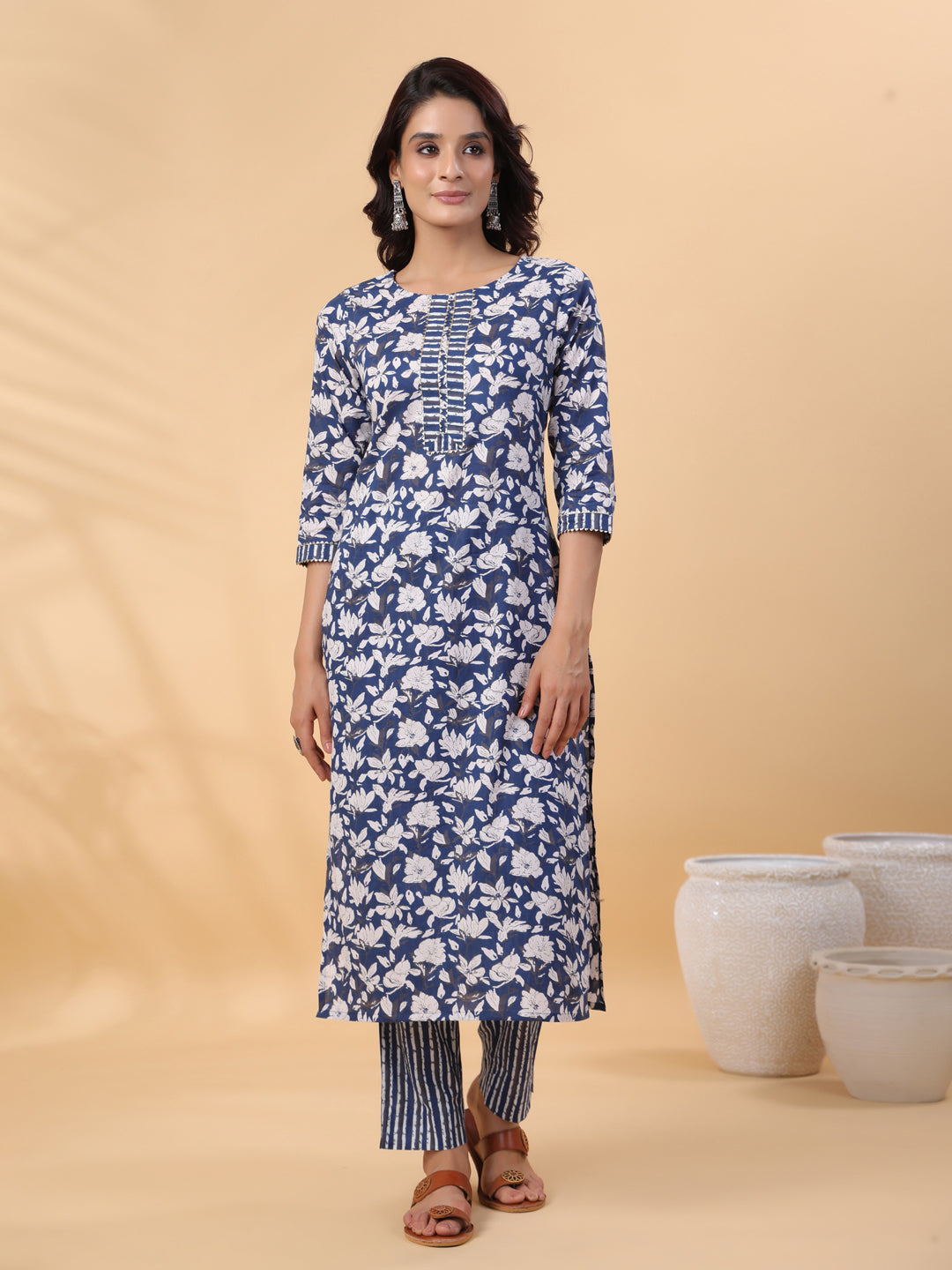 Janasya Blue Cambric Floral Set | Grocsy
