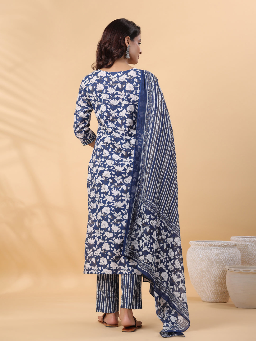 Janasya Blue Cambric Floral Set | Grocsy