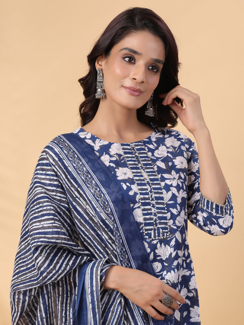Janasya Blue Cambric Floral Set | Grocsy