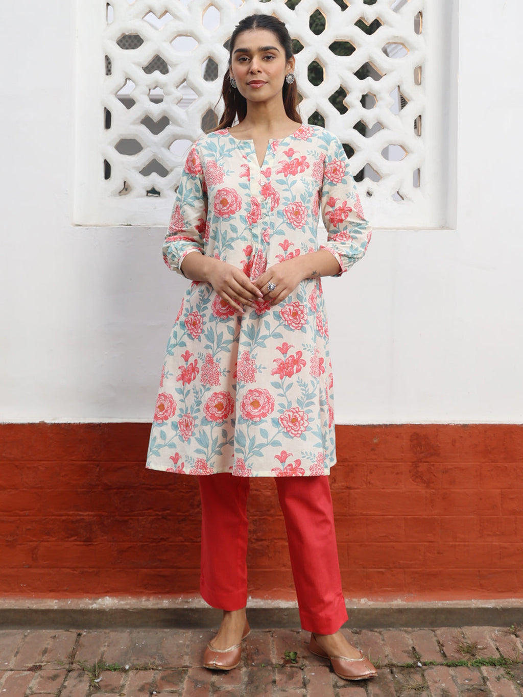 Janasya From Style Master Cotton Floral A-Line Tunic | Grocsy