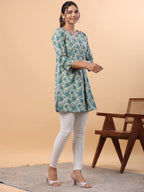 Janasya Sage Cambric Floral Tunic | Grocsy