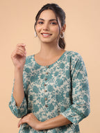 Janasya Sage Cambric Floral Tunic | Grocsy
