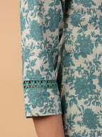 Janasya A-Line Cambric Sage Floral Round Neck Tunic | Grocsy