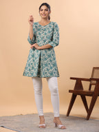 Janasya Sage Cambric Floral Tunic | Grocsy