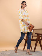 Janasya White Cambric Ikkat Tunic | Grocsy