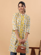 Janasya Beige Cambric Floral Tunic | Grocsy