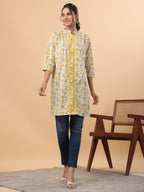 Janasya Beige Cambric Floral Tunic | Grocsy
