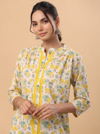 Janasya Beige Cambric Floral Tunic | Grocsy
