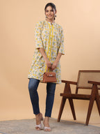 Janasya Beige Cambric Floral Tunic | Grocsy