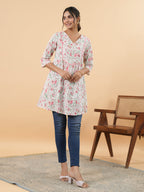Janasya Light Floral A-Line Tunic | Grocsy